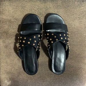 BCBG Black and gold studded slip ons!!